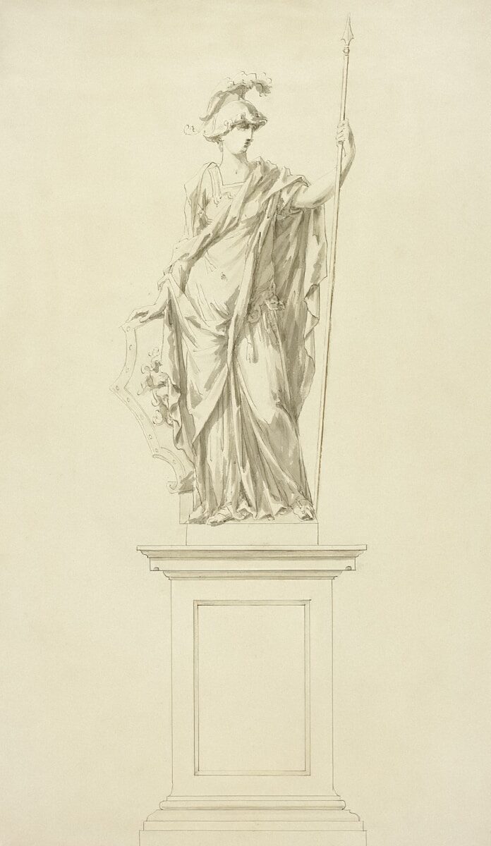 Drawing of a classical statue on a pedestal